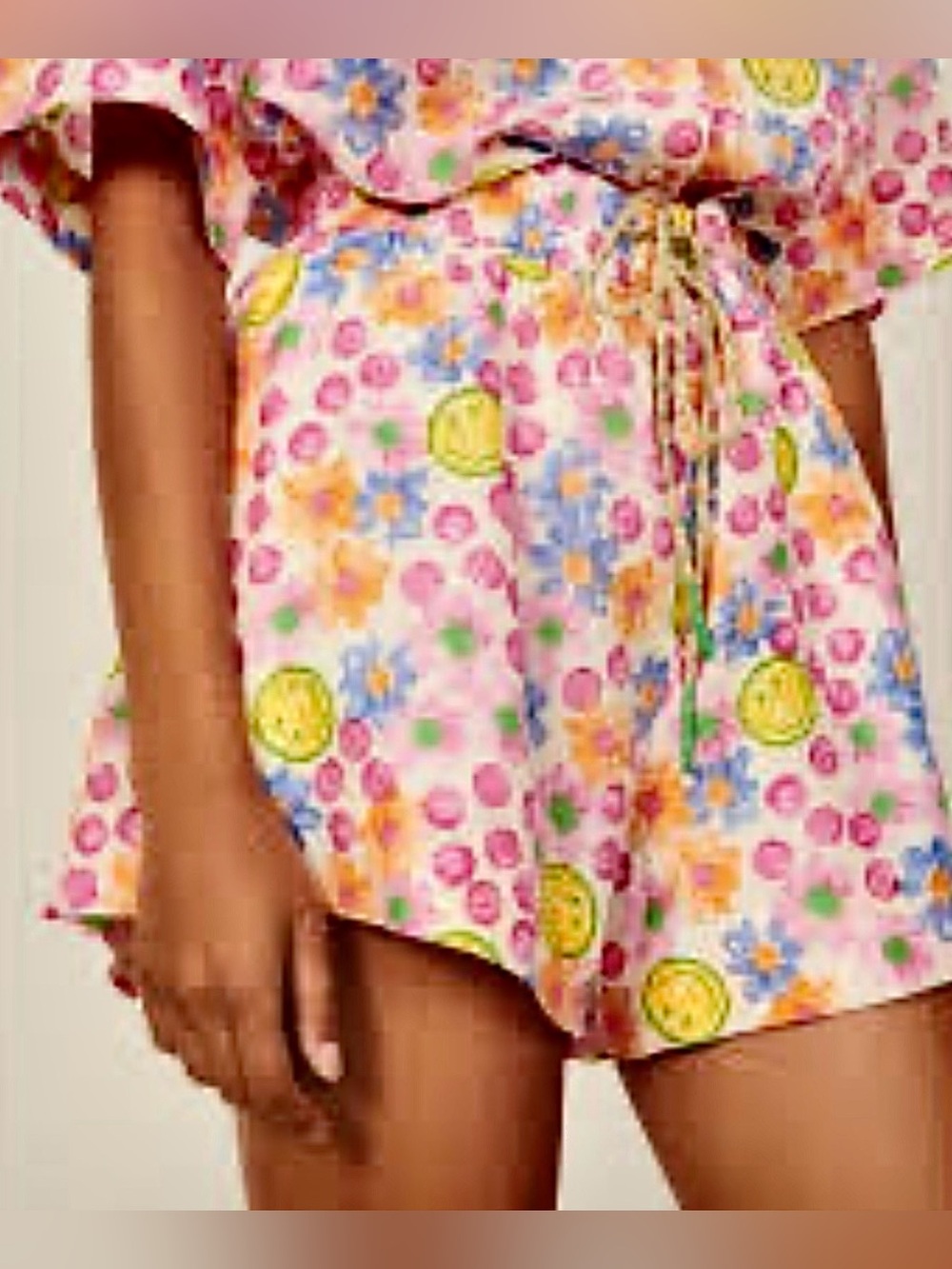 Sandro Judy Smiley Print High Waist Linen Boxer Shorts Medium Size EU36 US6 NWT